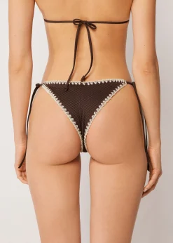 Bas de maillot brésilien à lanières Bicolor Embroidery