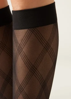 Chaussettes hautes transparentes à motif losanges