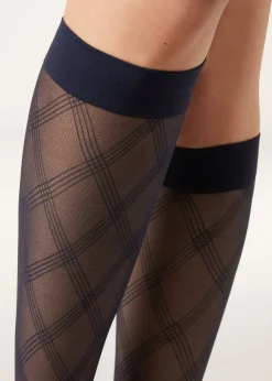 Chaussettes hautes transparentes à motif losanges