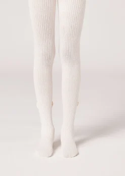 Collant en coton côtelé avec nœud pour fille