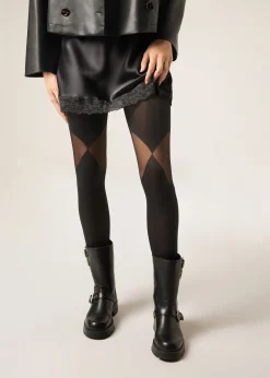 Collant opaque avec empiècements voile