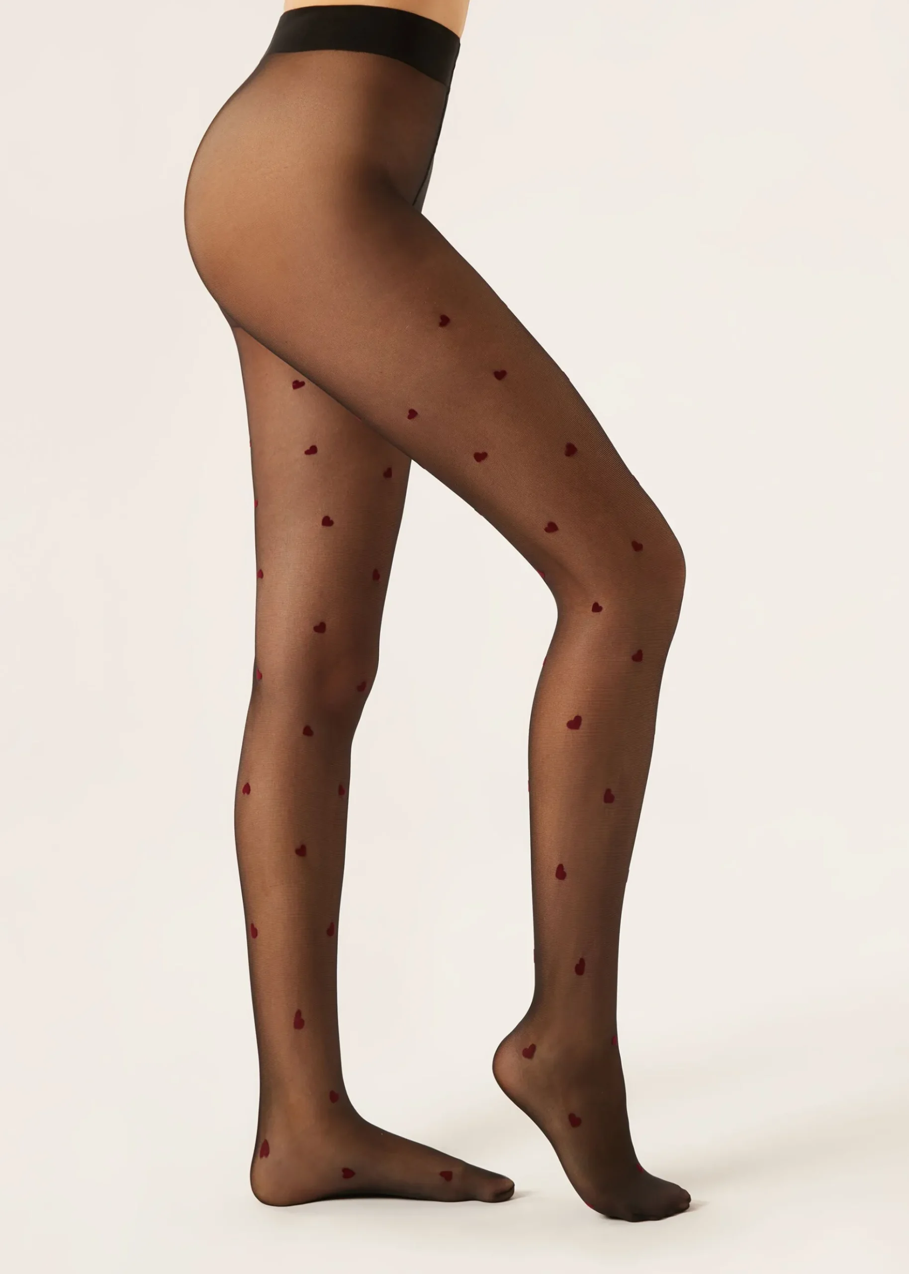 Collant Voile Cœurs Floqués Allover